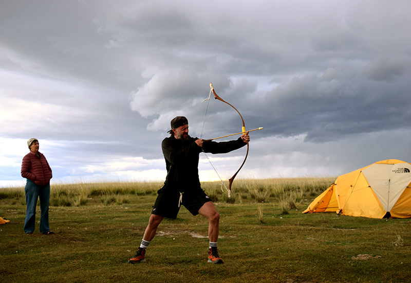 Trying Mongolian archery
